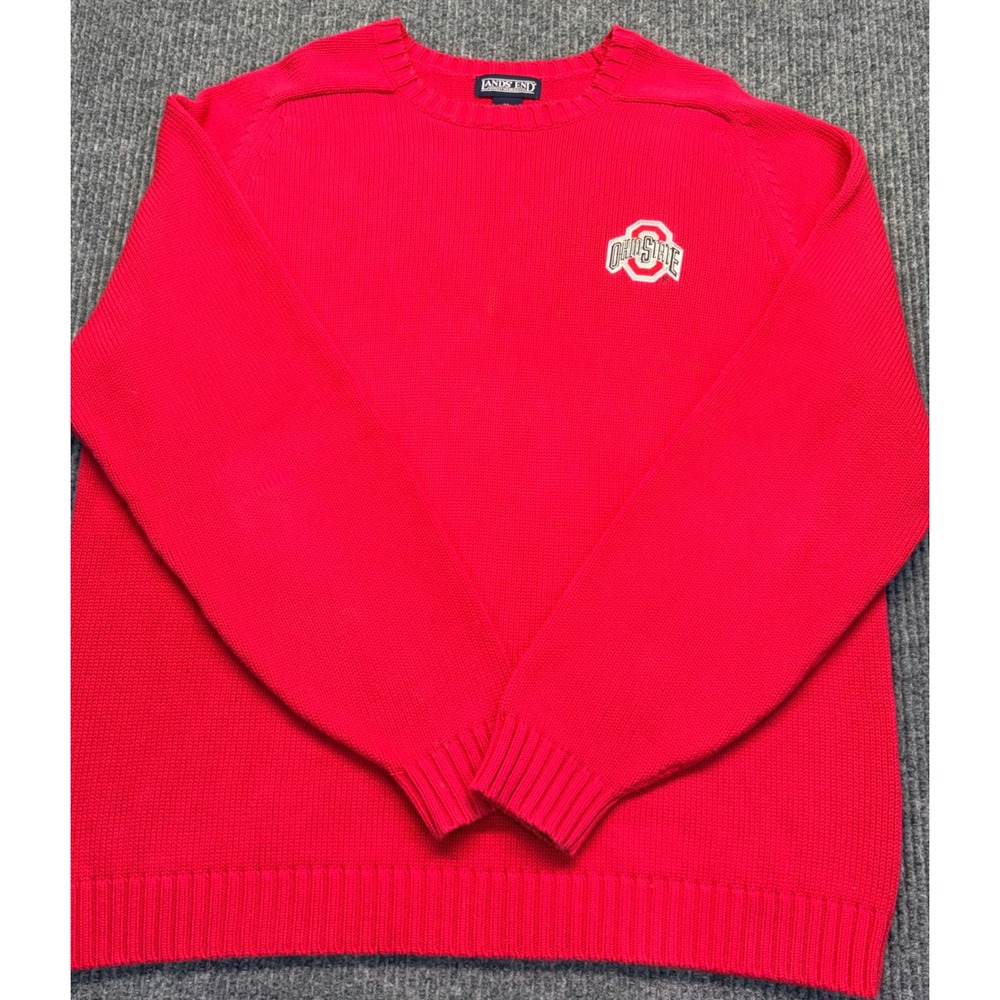 Lands End Ohio State Buckeyes Sweater Mens XL Red Cotton Knit Crew Neck Vintage